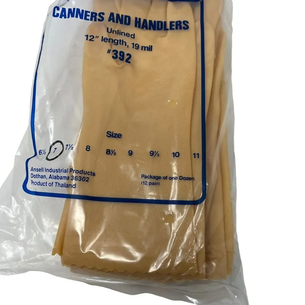 Pack Of 12 Pair‎ Ansell 392 Unlined Size 7 Natural Latex Utility Glove